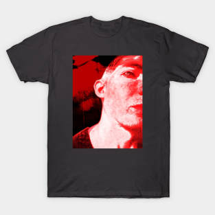 Portrait, digital collage and special processing. Hard situation, but men looking on us. Beautiful. Red. T-Shirt